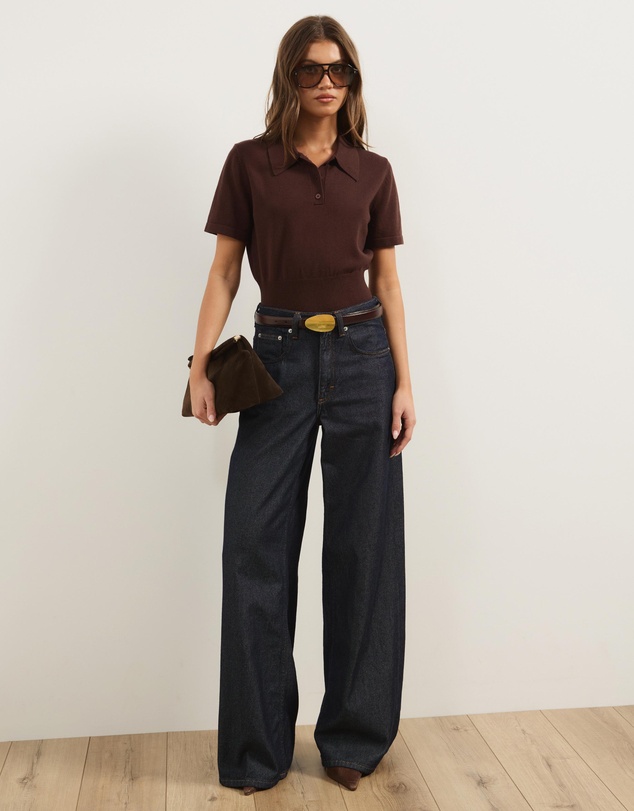 Atmos&Here - Cassie Knitted Fitted Waist Polo Top