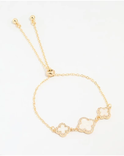 Lovisa - Gold Plated Cubic Zirconia Triple Flower Outline Toggle Bracelet