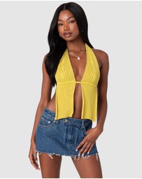 EDIKTED - Caraway Ribbed Knit Split Front Top