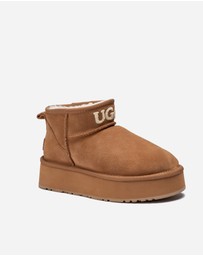 Ozwear Connection Uggs - Ugg Classic Platform Knit Logo Ultra Mini Boots (Water Resistant)(4cm)
