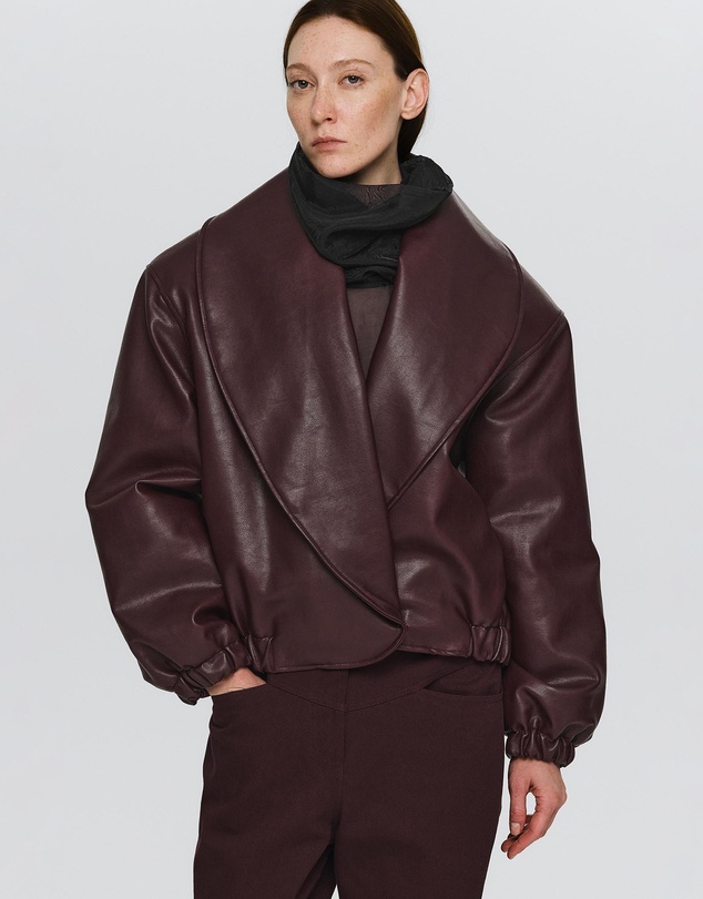 Source Unknown - Eleni Faux Leather Bomber Jacket