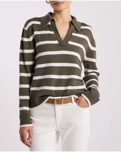 David Lawrence - Leece Merino Stripe Polo Knit
