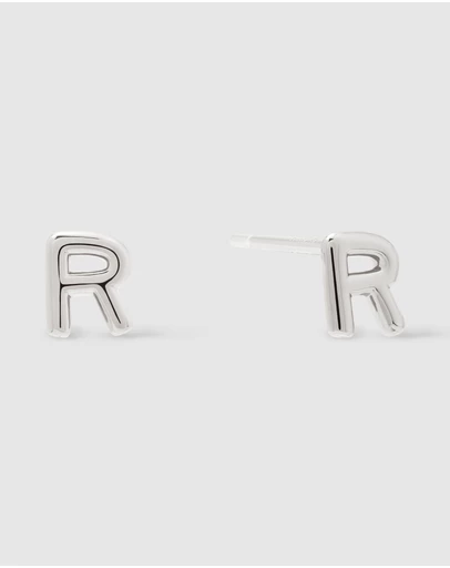 Wanderlust + Co - Alphabet Bubble Silver Stud Earrings - Letter R