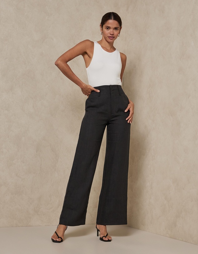 AERE - Linen Wide Leg Pants With Deep Waist Band
