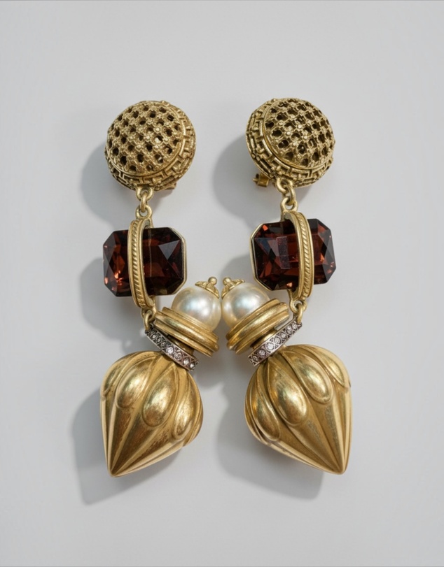 Mossée - Estelle Vintage Gemstone & Pearl Drop Earrings