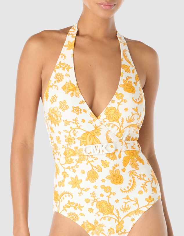 Michael Kors - Riviera Blooms Halter One-Piece Swimsuit With Belt