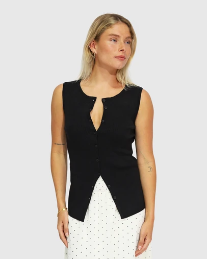 Belle & Bloom - Close To You Ribbed Button Up Sleeveless Vest