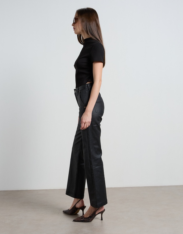 DRICOPER DENIM - Misika Coated Black Kick Flare Trousers