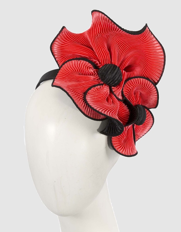 Max Alexander - Coral and Black Racing Fascinator
