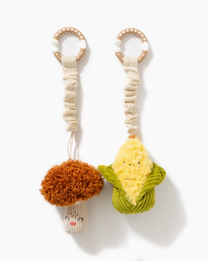 Living Textiles - 2 Pack Mini Market Brunch Stroller Toys - Mushroom & Corn