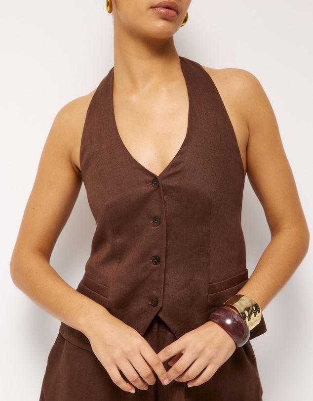 AERE - Ana Linen Button Front Halter Top