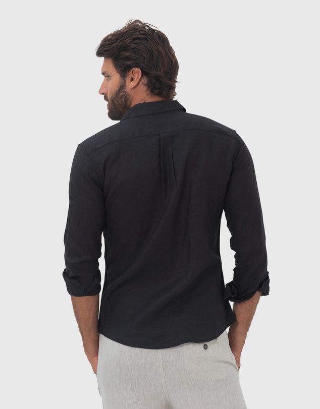 Coast Clothing - Long Sleeve Linen Shirt in Black