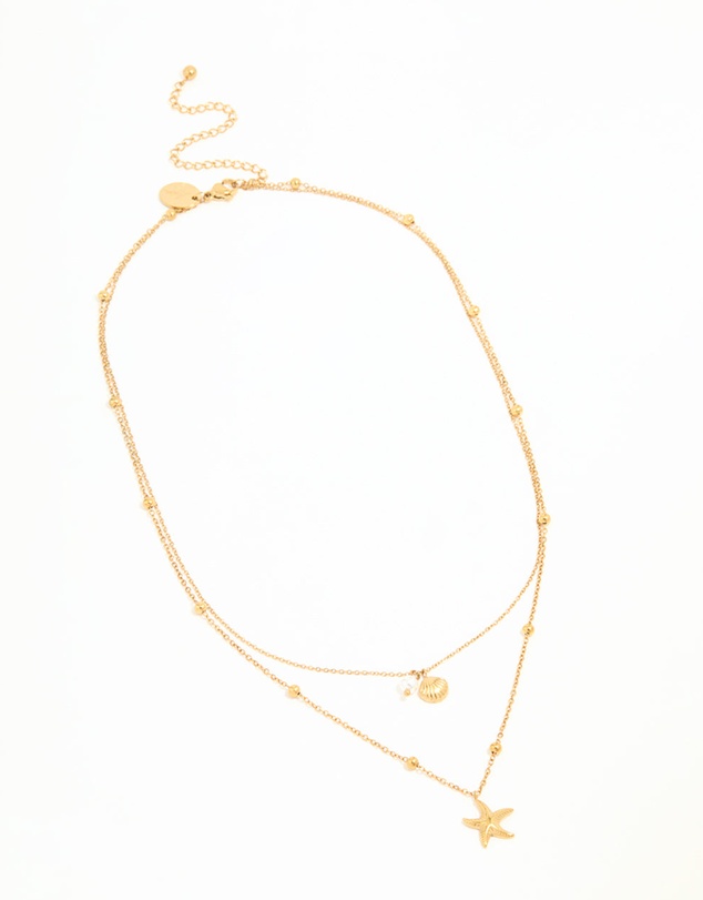 Lovisa - Waterproof Gold Plated Stainless Steel Star & Shell Layered Necklace