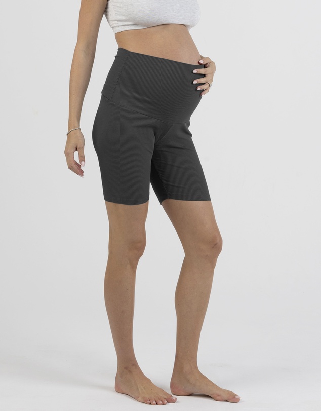 Angel Maternity - Maternity Rib Bamboo Bike Shorts in Black