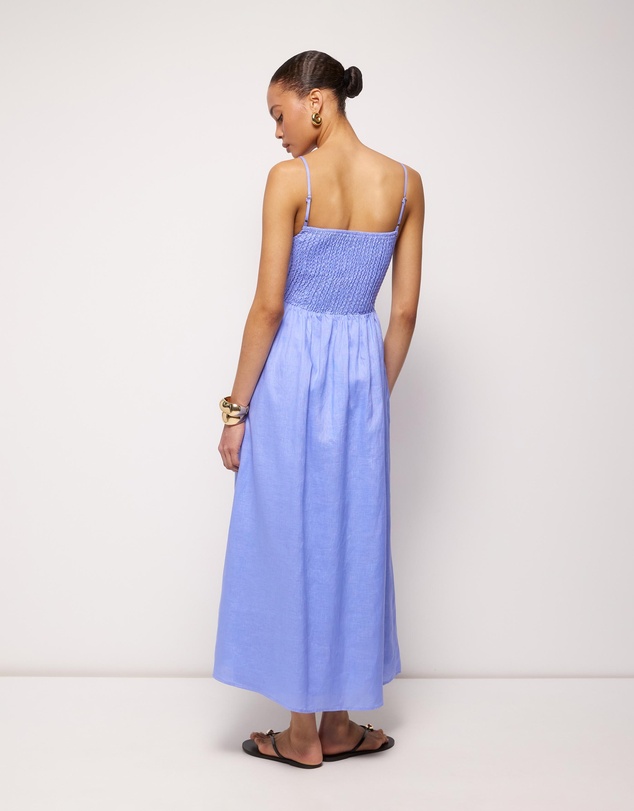 AERE - Olie Shirred Linen Midi Dress