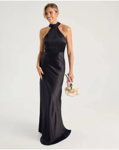 Six Stories - Halter Neck Satin Bridesmaid Dress