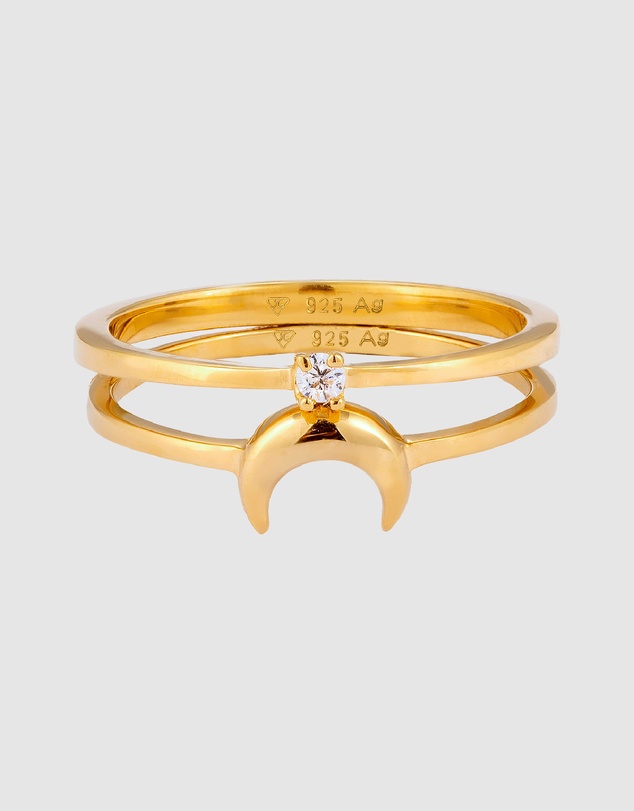 Elli Jewelry - Ring Set Crystal Moon 925 Sterling Silver Gold-Plated