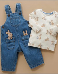 Purebaby - Bunny Denim Overall Set - Kids-Babies