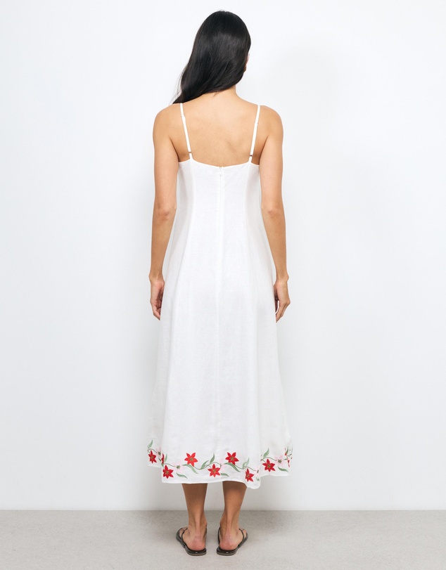 AERE - Sybella Embroidered Linen Midi Dress