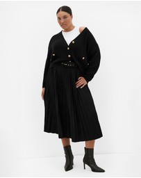 City Chic - Plus size Sueded Pleat Midi Skirt - black