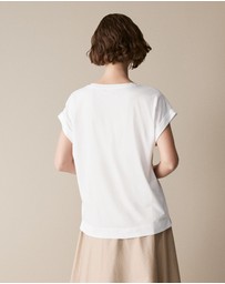 Trenery - Pima Cotton Cuff Sleeve T-shirt in White