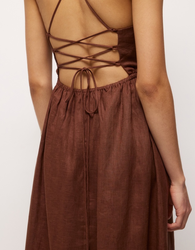 AERE - Irisa Linen Tie Back Midi Dress