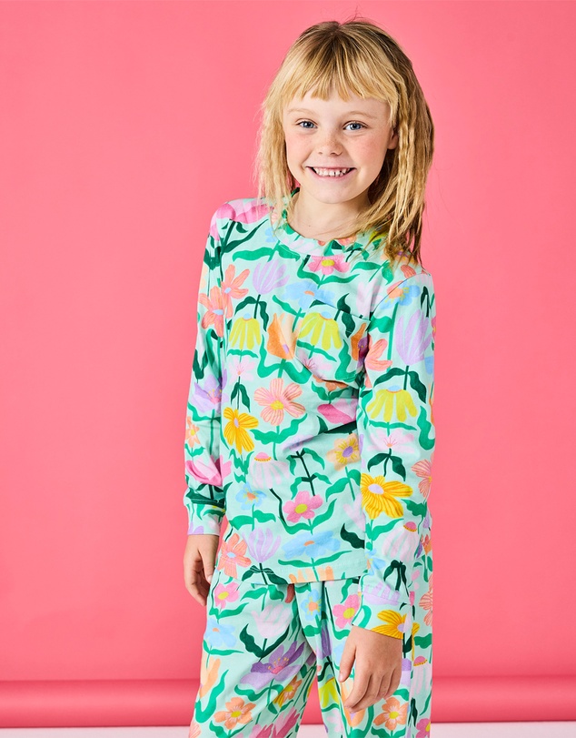 Kip&Co - Popping Flowers Organic Cotton LS Top Pants Pyjama - Kids-Teens