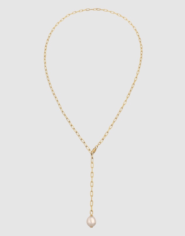 Elli Jewelry - Necklace Women Y-chain White Pearl 925 Sterling Silver Gold Plated