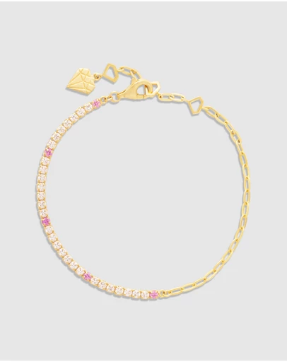 Wanderlust + Co - Pave 14K Gold Vermeil Blush Mini Tennis Chain Bracelet