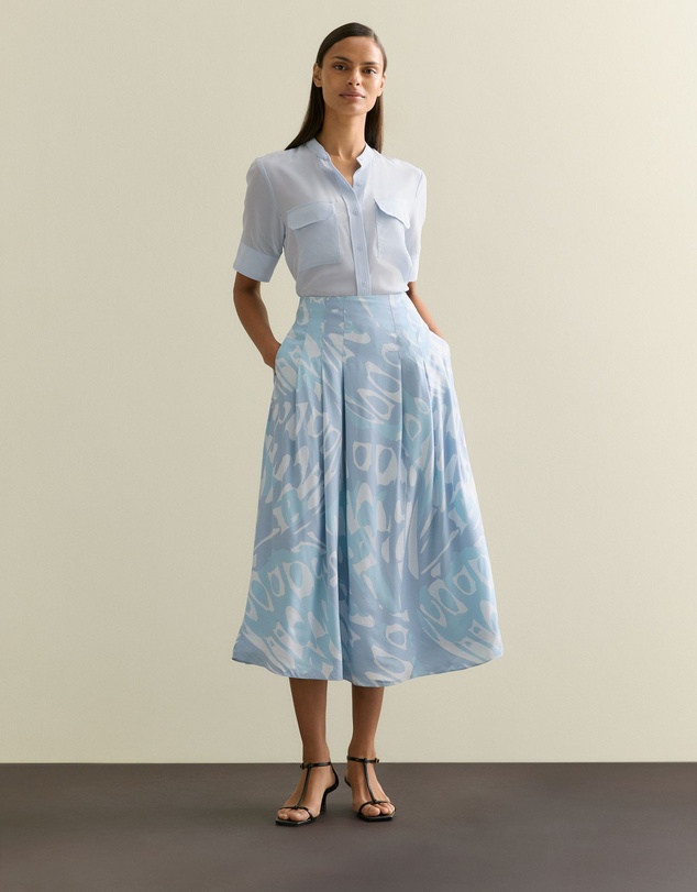 Trenery - Draped Twill Butterfly Print Pleat Detail Skirt in Seafoam