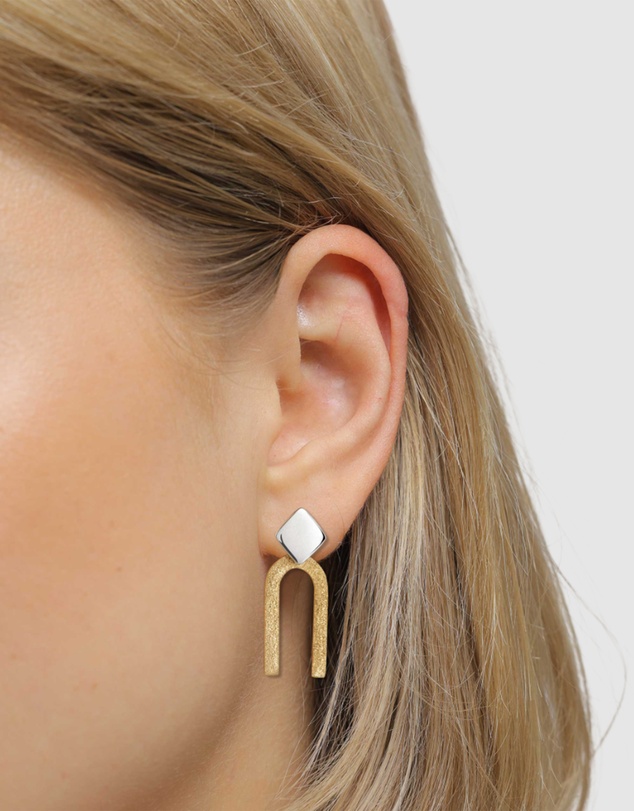 Elli Jewelry - Bicolour Geometric Stud Earrings in 925 Silver