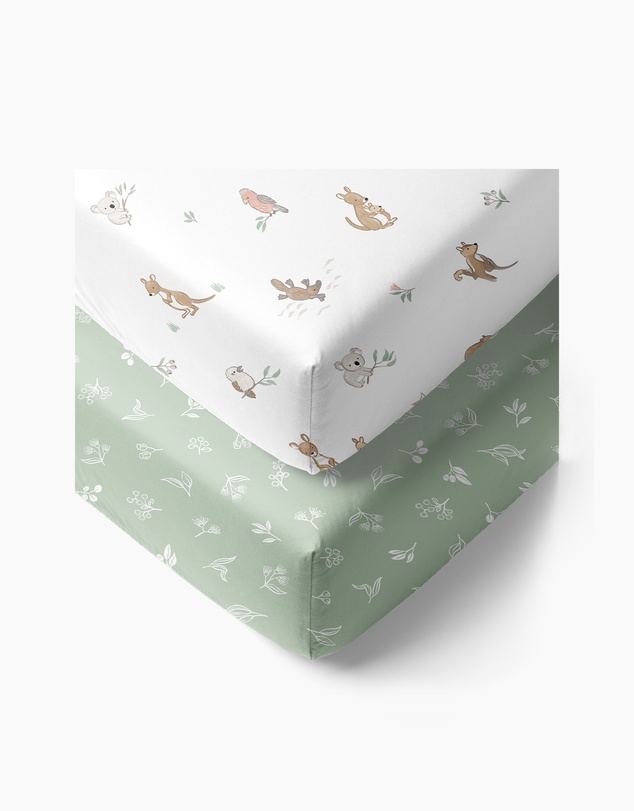 Living Textiles - 2 Pack Organic Cot Fitted Sheet - Australiana
