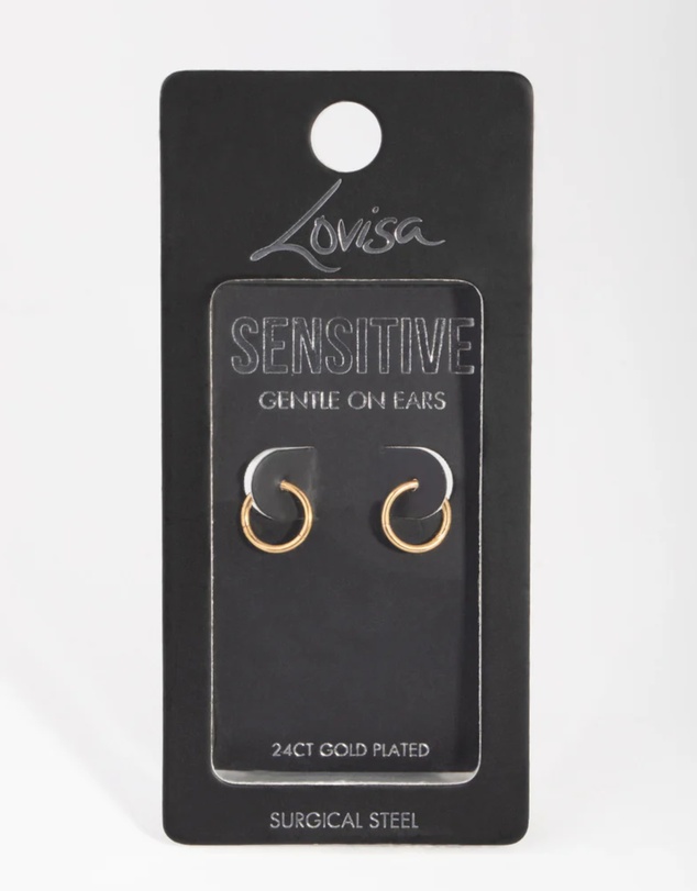 Lovisa - 24 Carat Gold Plated Surgical Steel Fine 8mm Sleeper Earrings