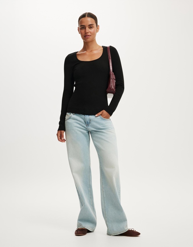 Cotton On - Scoop Neck Rib Long Sleeve Top