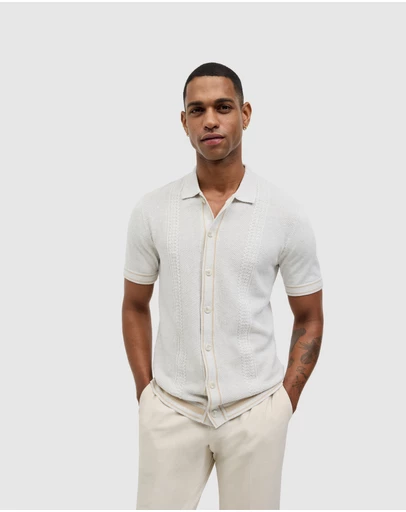 Politix - Stripe Button-through Cable Knit