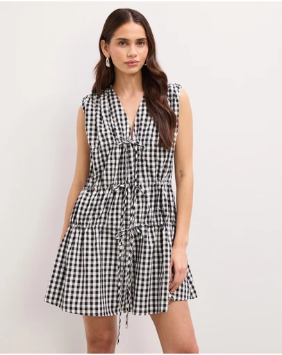 The Fated - Macey Gingham Tie Up Mini Dress