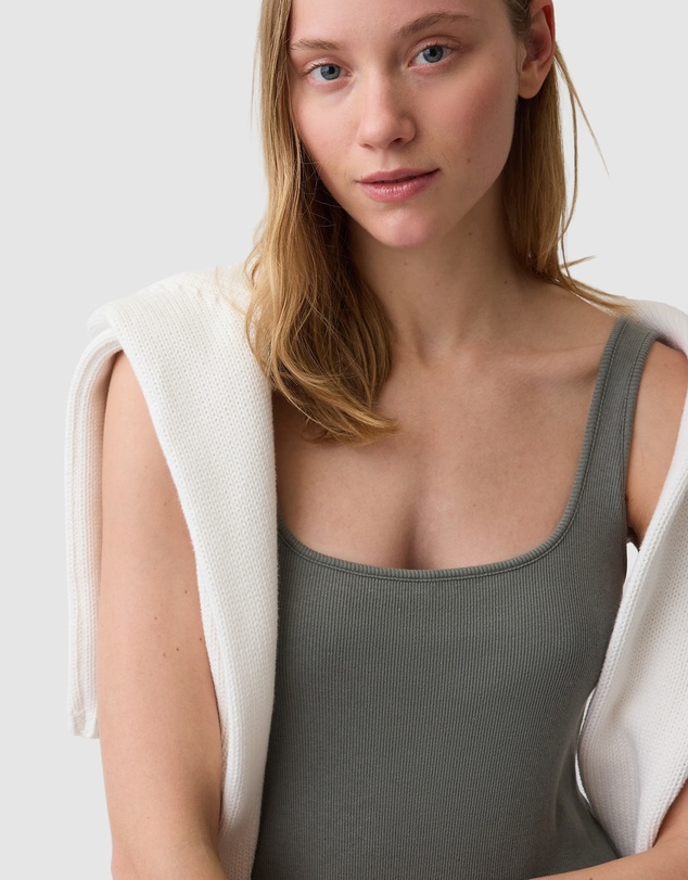 GAP - Sleeveless Square Neck Rib Knit Maxi Dress