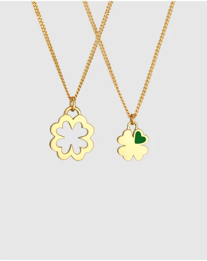 Elli Jewelry - Cloverleaf Mother and Daughter Necklace Set in Gold-Plated 925 Silver