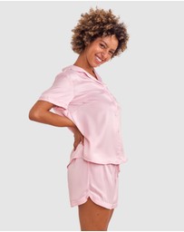 Bras N Things - Liquid Satin Short Sleeve Top - Light Pink