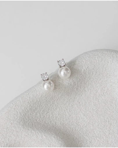 The White Collection - Anne - Classic Silver Pearl Bridal Earrings