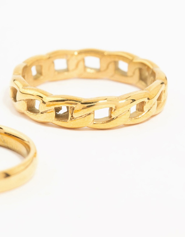 Lovisa - Waterproof Gold Plated Stainless Steel Chain Link Rings 2-Pack