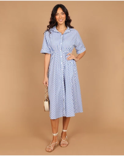 Petal & Pup - Finn Collared Midi Dress - Blue Stripe