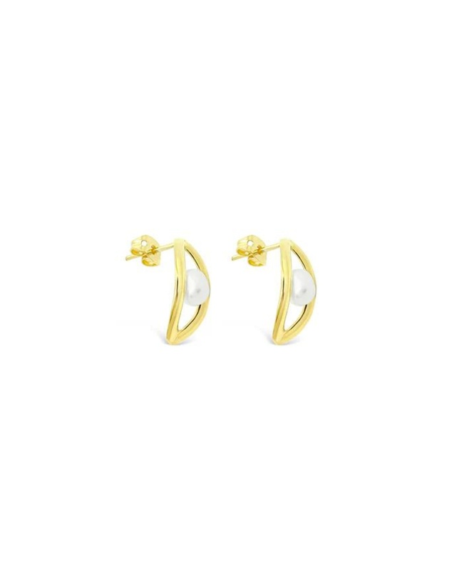 Ichu - Oval'd Pearl Stud Earrings, Gold