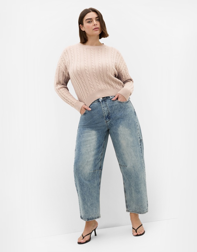 City Chic - Plus size Kenia Crew Neck Knit Jumper - light taupe