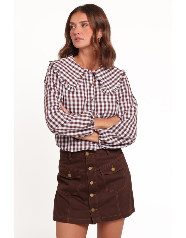 Petal & Pup - Cosetta Frill Collared Shirt - Brown Gingham