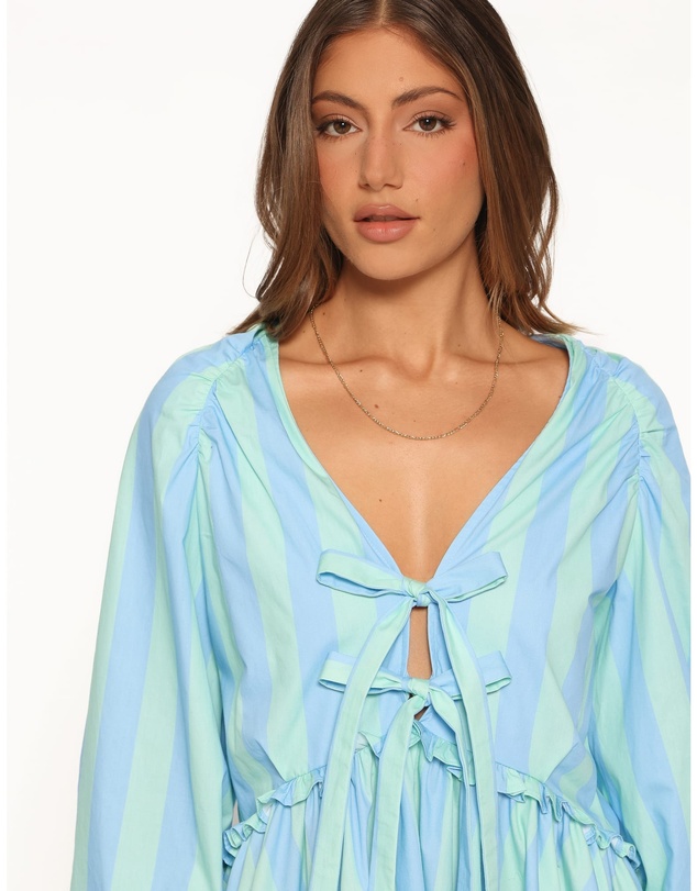 Petal & Pup - Carletta Mini Dress - Green/Blue Stripe