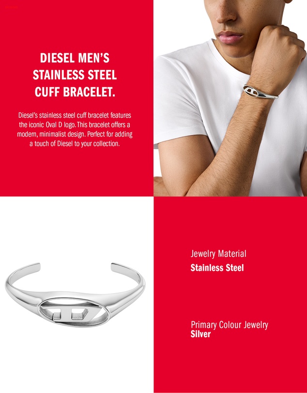 Diesel - Oval D Logo Silver Tone Bracelet