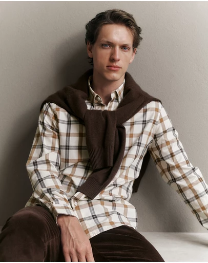 Trenery - Two Tone Check Shirt in Dark Camel