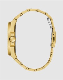 GUESS - Gold-Tone Multi-function Men's 46mm Black Dial with Crystals on Bezel and Strap Analogue Watch