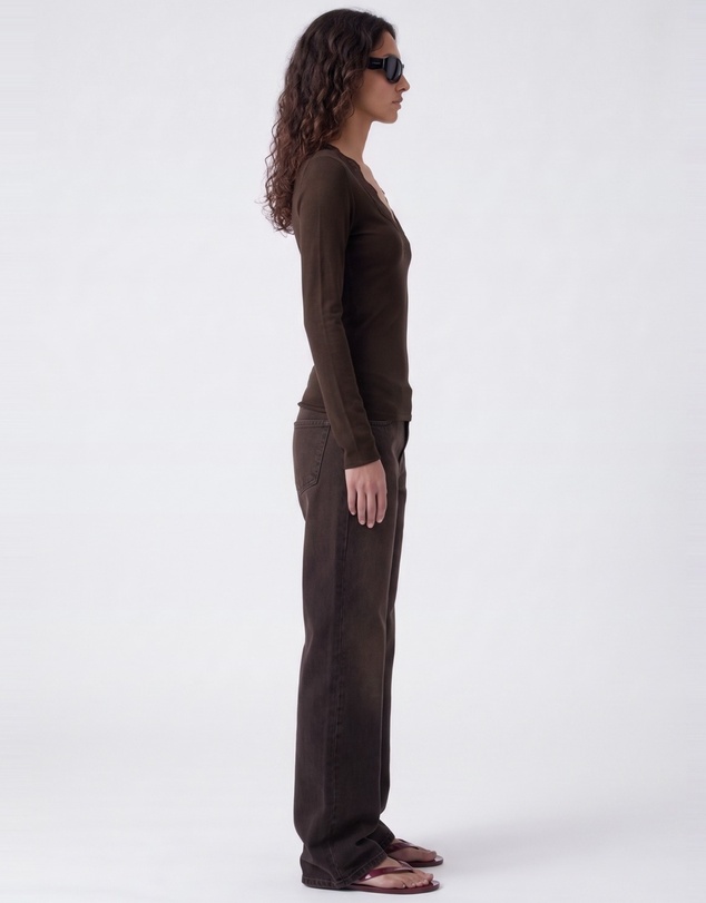 Style Addict - Lia Lace Trim Long Sleeve Top - Chocolate